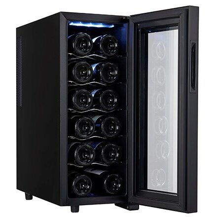 Oferte la Racitor De Vinuri AD 8083 Temperatura Ajustabila 5 Rafturi 12x Sticle 33l Negru