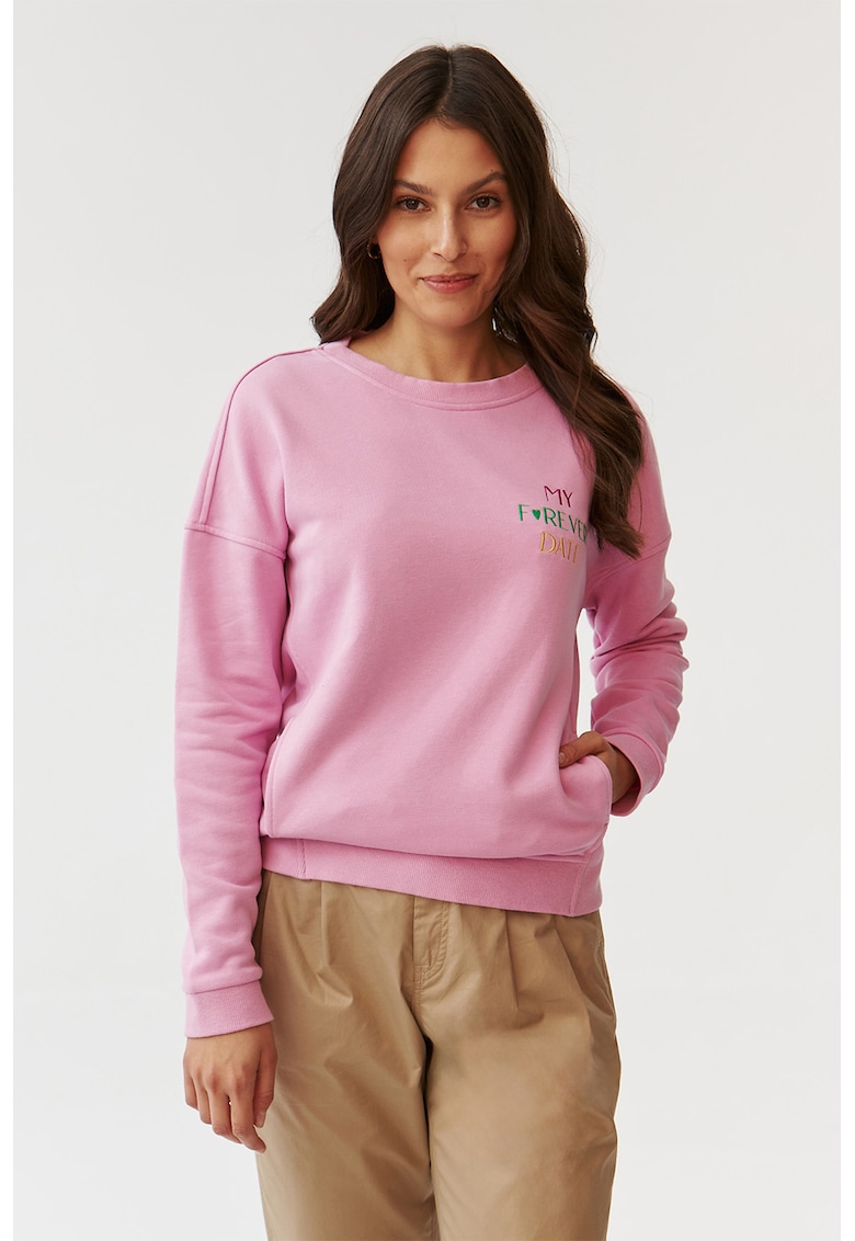 Oferte la Bluza sport cu decolteu la baza gatului - cu text brodat - Roz pastel