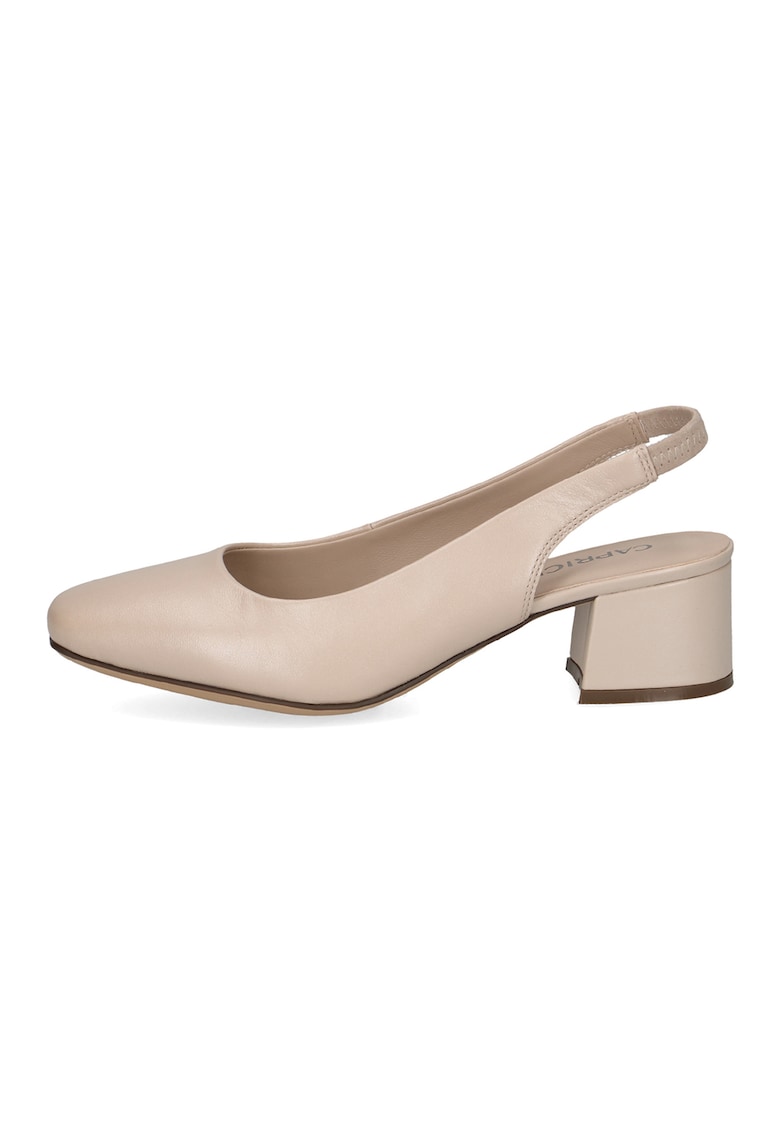 Pantofi slingback din piele cu toc masiv - Bej