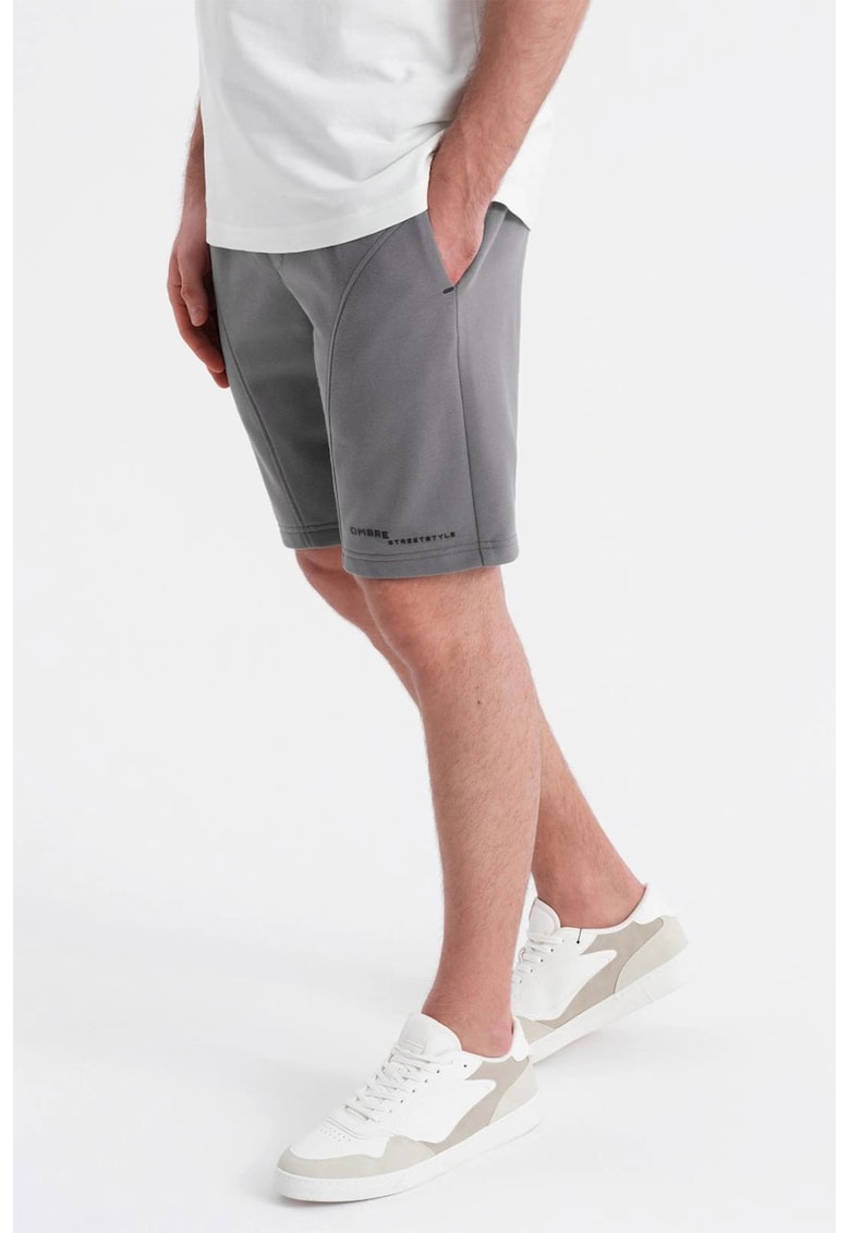 Pantaloni scurti slim fit din amestec de bumbac - Gri cenusiu