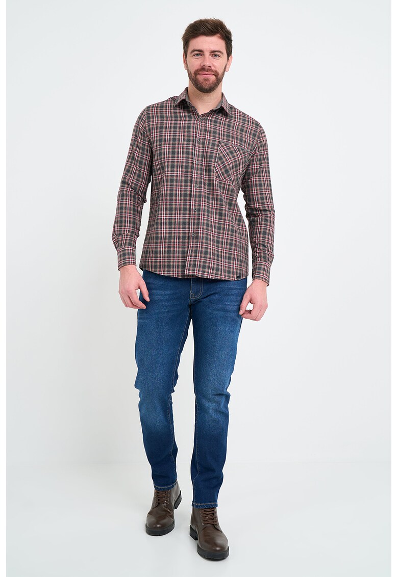 Camasa cu buzunar pe piept - Rosu/Alb/Gri inchis