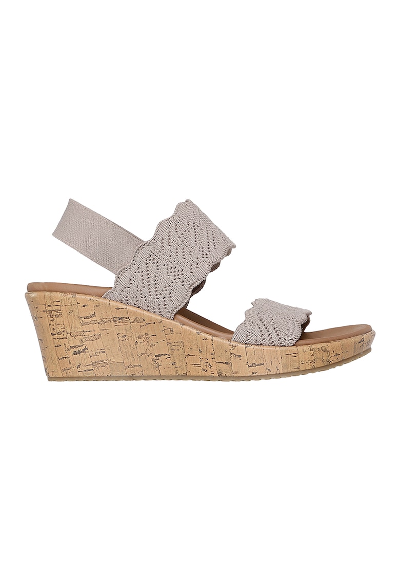 Sandale wedge cu detaliu brodat - Maro taupe
