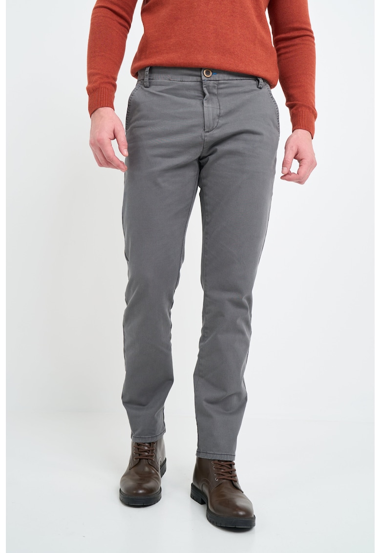 Pantaloni chino cu talie medie - Gri inchis