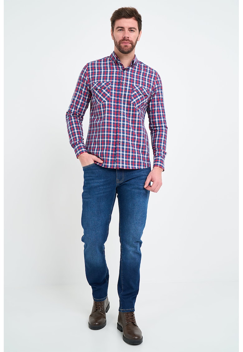 Camasa cu buzunare pe piept - Alb/Rosu vermillion