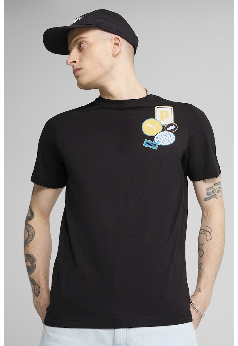 Tricou regular fit de bumbac cu logo - Alb/Negru/Galben pai