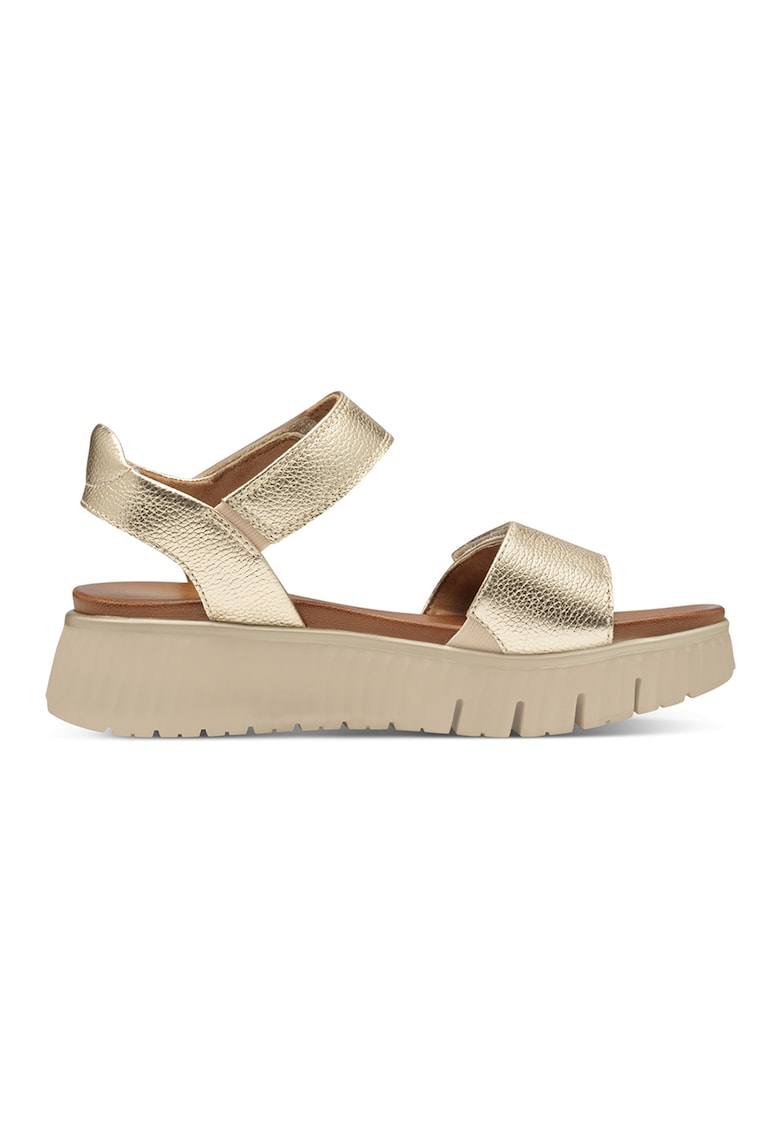 Sandale wedge de piele cu velcro - Auriu