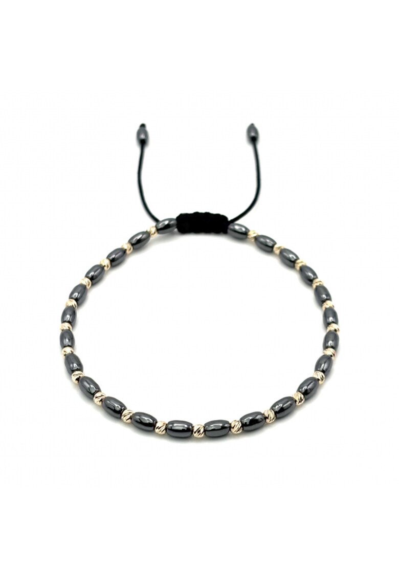 Bratara cu 23 bile din AUR 14K si Hematit - reglabila - barbat