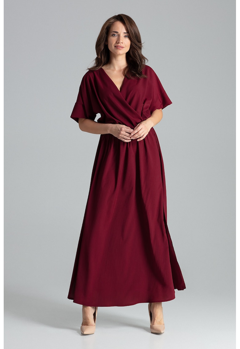 Rochie lunga L055 - eleganta - cu talie elastica - burgundy - poliester 80%
