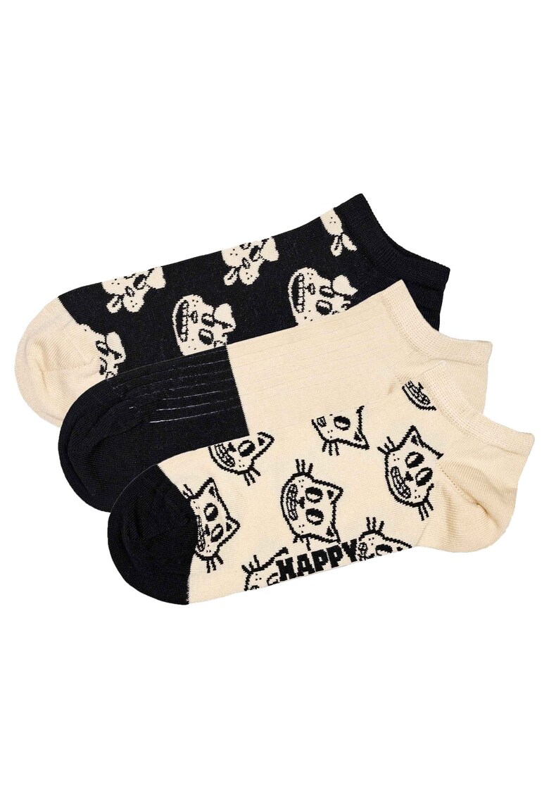 Oferte la Set de sosete pana la glezna unisex cu imprimeu grafic - 3 perechi - Negru/Alb murdar