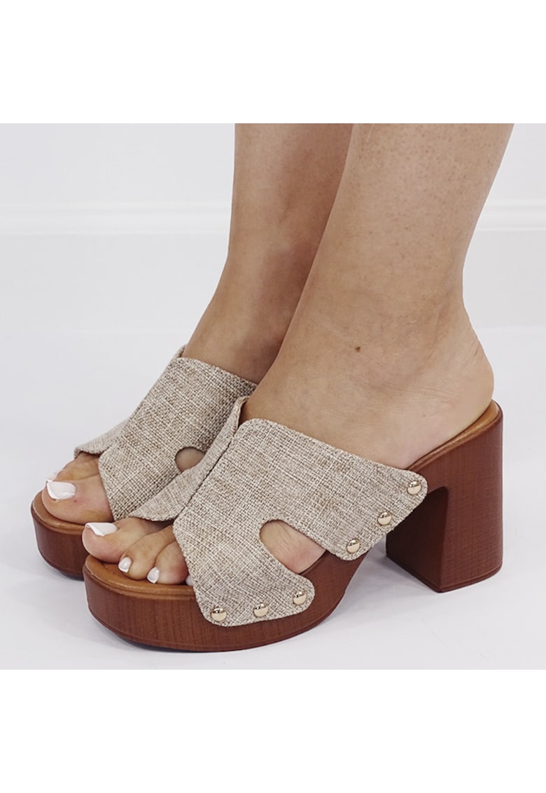 Saboti bej inchis din material textil KA-78 M12 17604 - Bej inchis