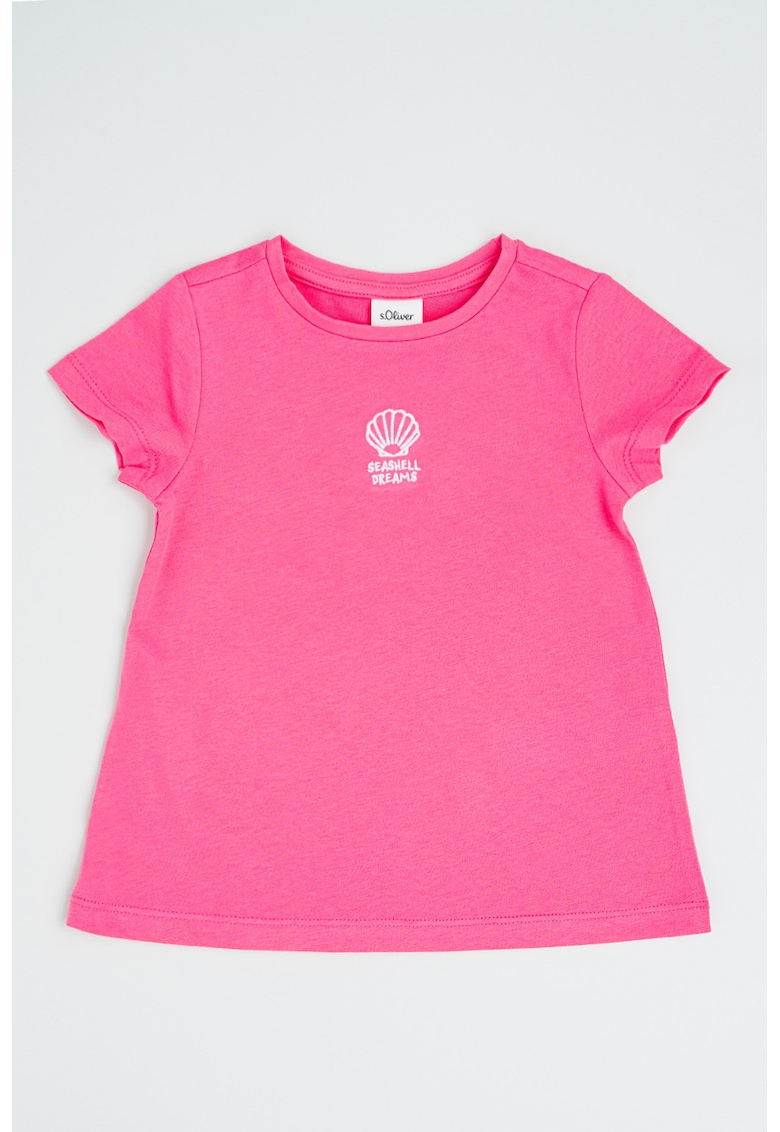 Oferte la Tricou din bumbac cu decolteu la baza gatului - Roz pastel/Alb optic