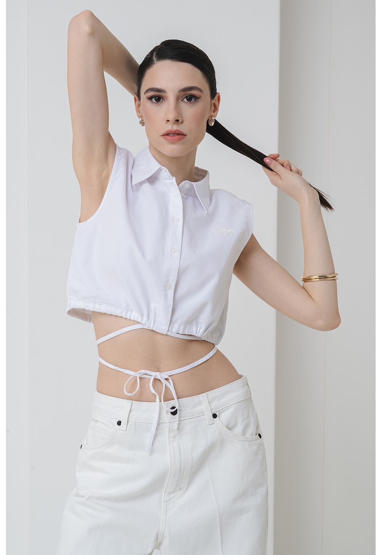 Oferte la Bluza crop fara maneci cu guler ascutit - Alb optic