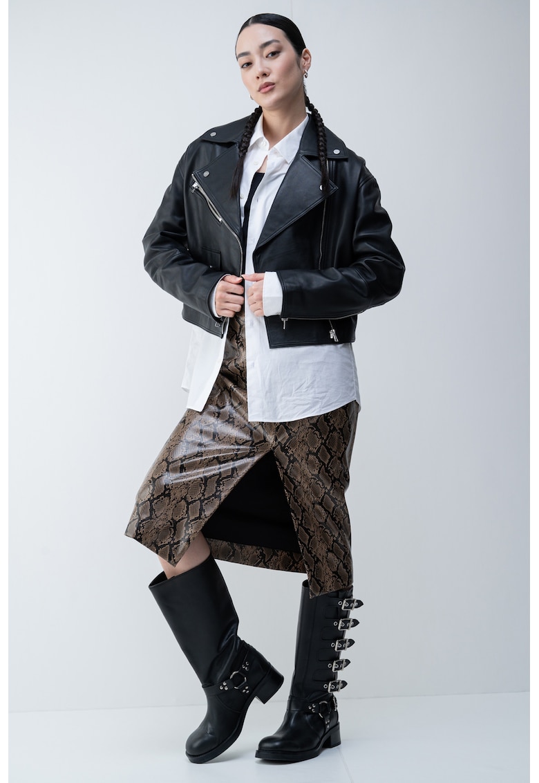 Oferte la Fusta midi cu model reptila - Negru/Maro deschis