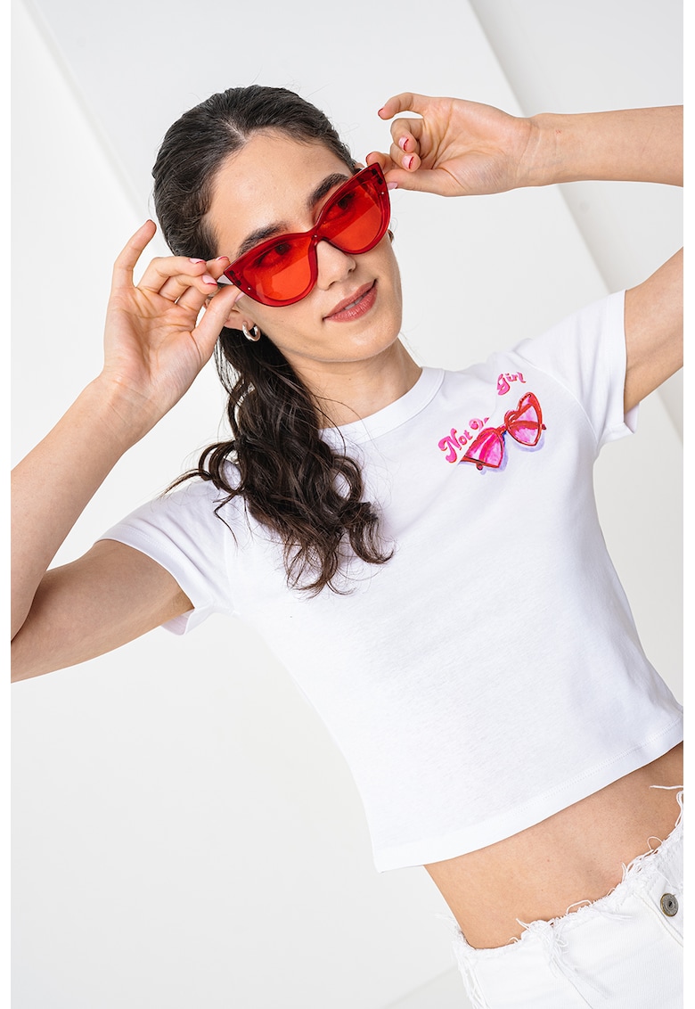 Oferte la Tricou crop cu imprimeu logo - Alb optic