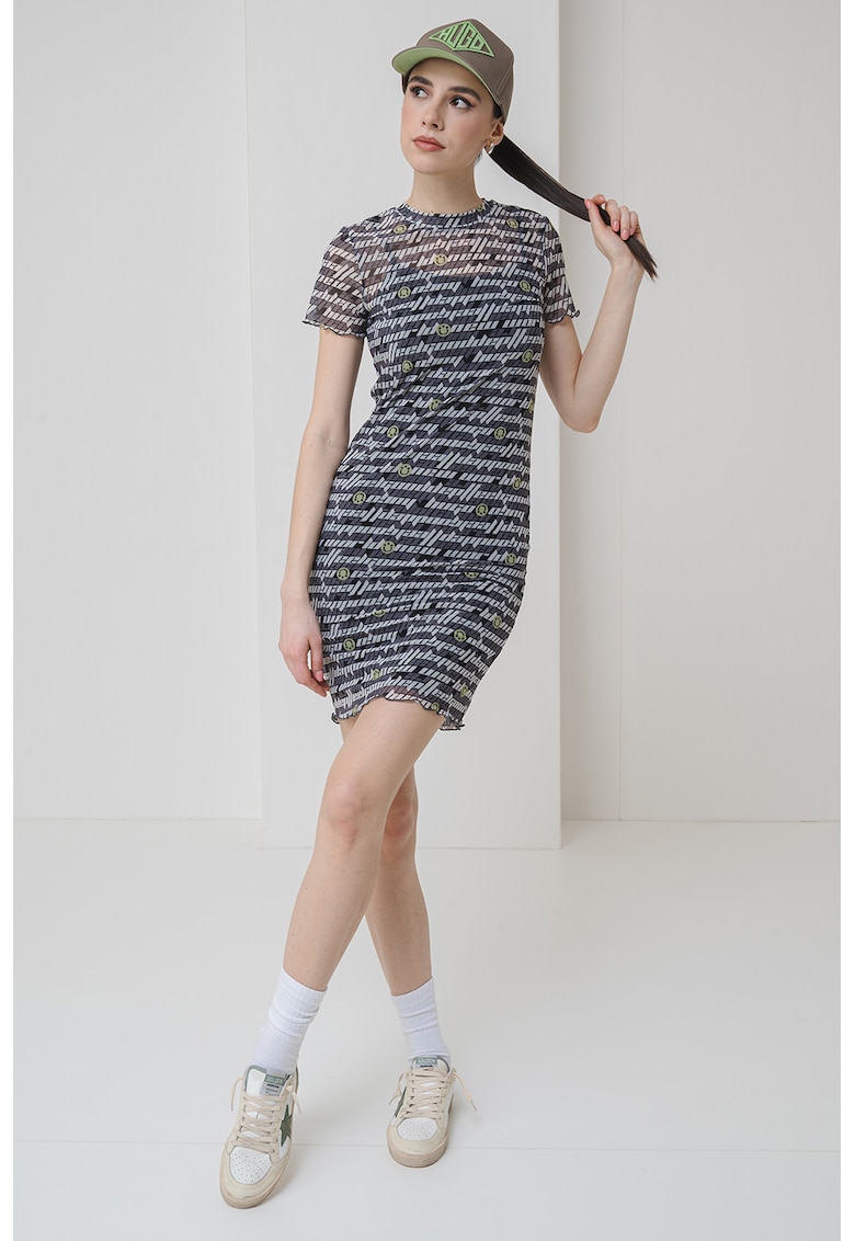 Oferte la Rochie cu maneci scurte si imprimeu Nastaja - Negru/Gri/Verde fistic