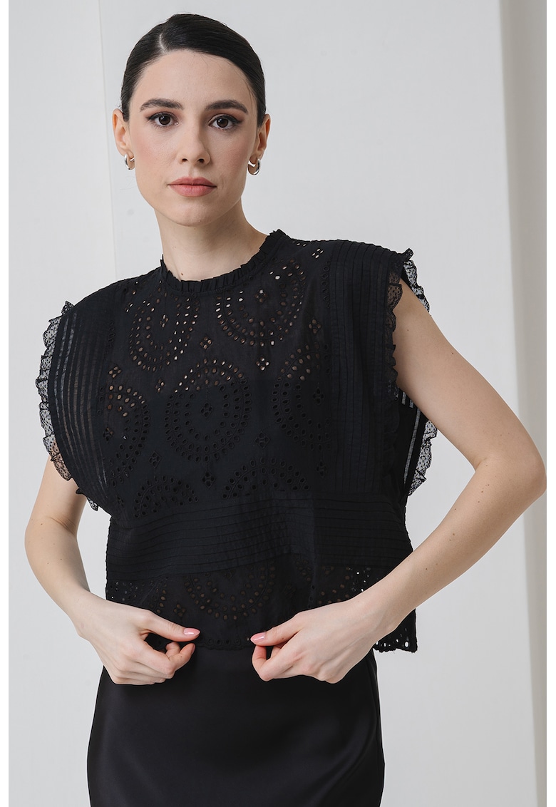 Oferte la Bluza crop cu perforatii - Negru
