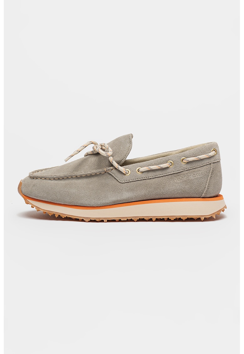 Oferte la Mocasini din piele intoarsa si model cu sireturi - Gri deschis