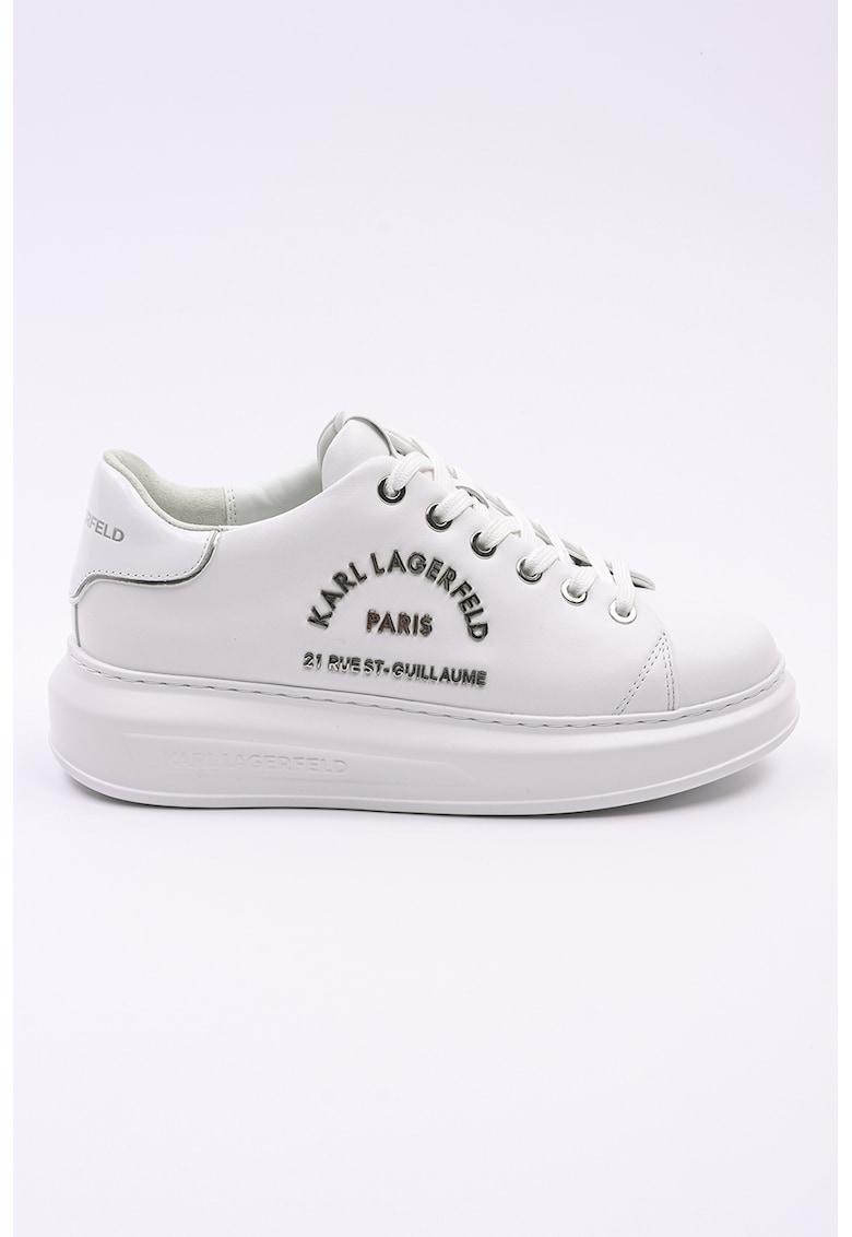 Pantofi sport de piele cu logo - Alb/Argintiu