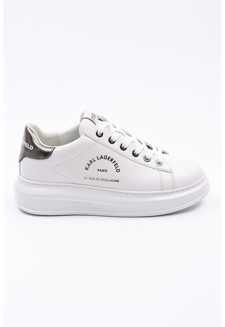 Pantofi sport de piele cu logo - Alb/Argintiu