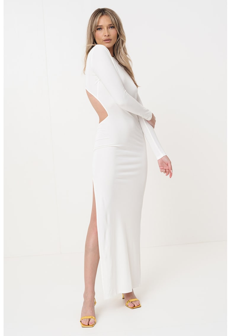 Oferte la Rochie maxi cambrata cu slit lateral si decupaj pe spate - Alb murdar