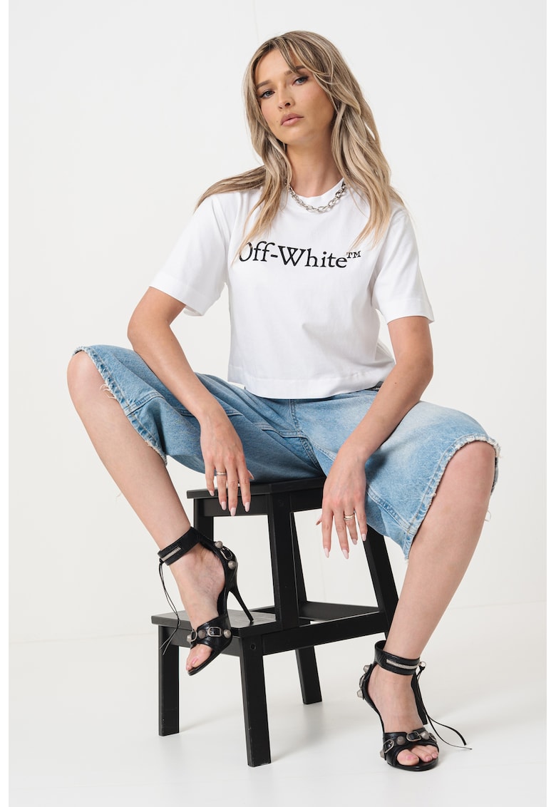 Oferte la Tricou din bumbac cu imprimeu logo - Alb/Negru