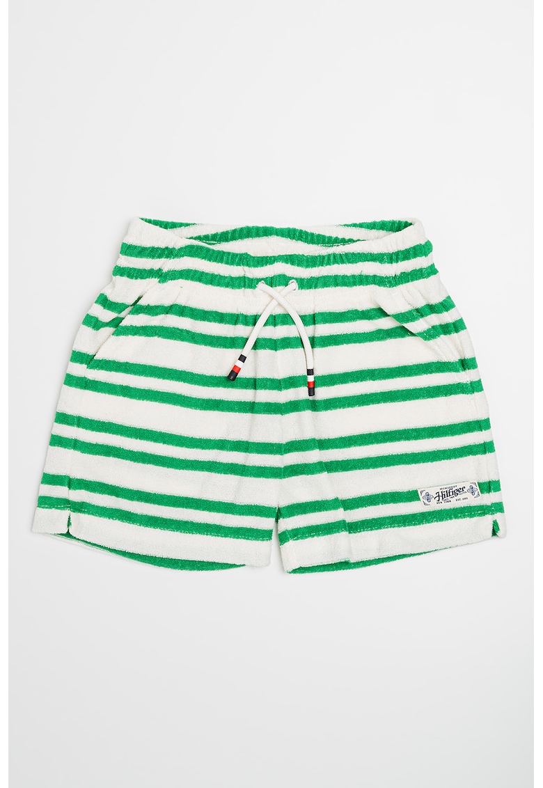 Oferte la Pantaloni scurti din amestec de bumbac organic cu dungi - Verde/Alb murdar