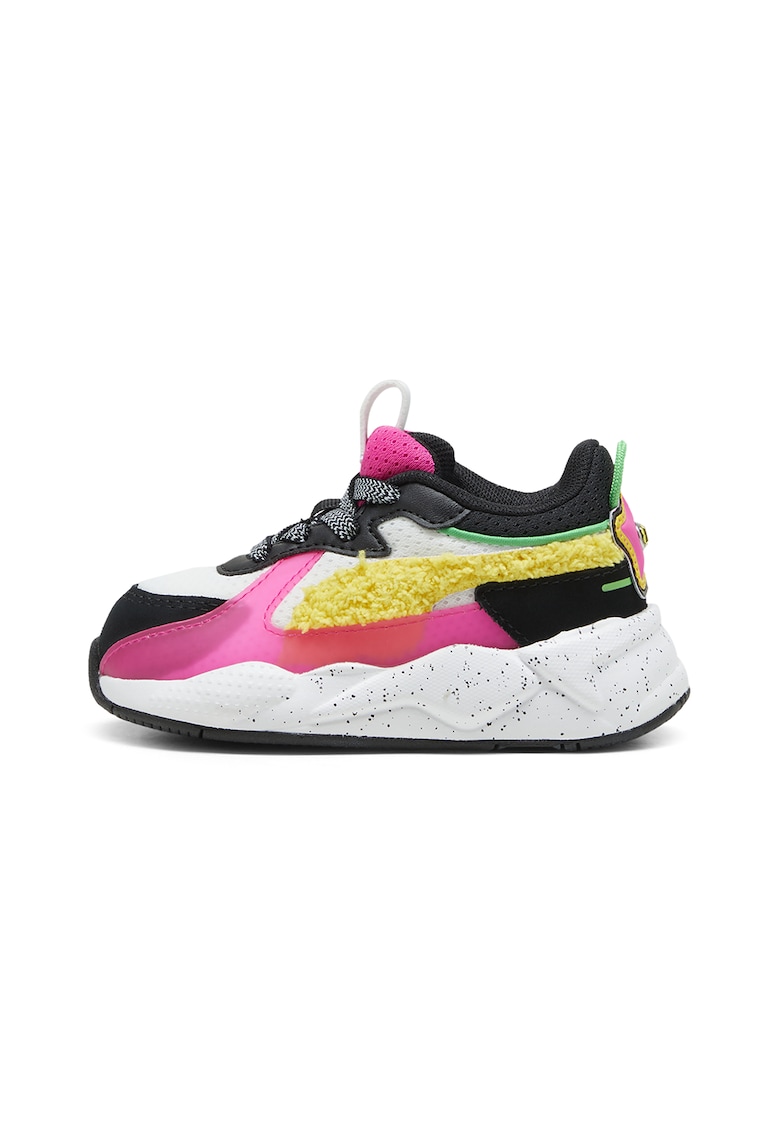Pantofi sport cu insertii din material teddy RS-X Trolls - Negru/Roz aprins/Alb optic