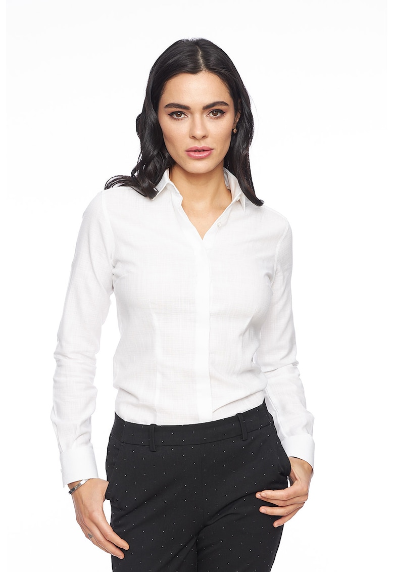 Oferte la Camasa slim fit cu terminatie rotunjita - Alb optic