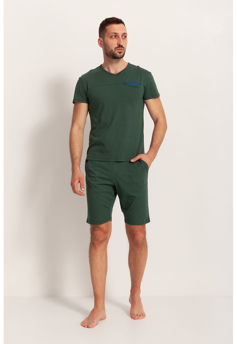 Oferte la Pijama scurta din amestec de modal cu decolteu in V Anton - Verde inchis