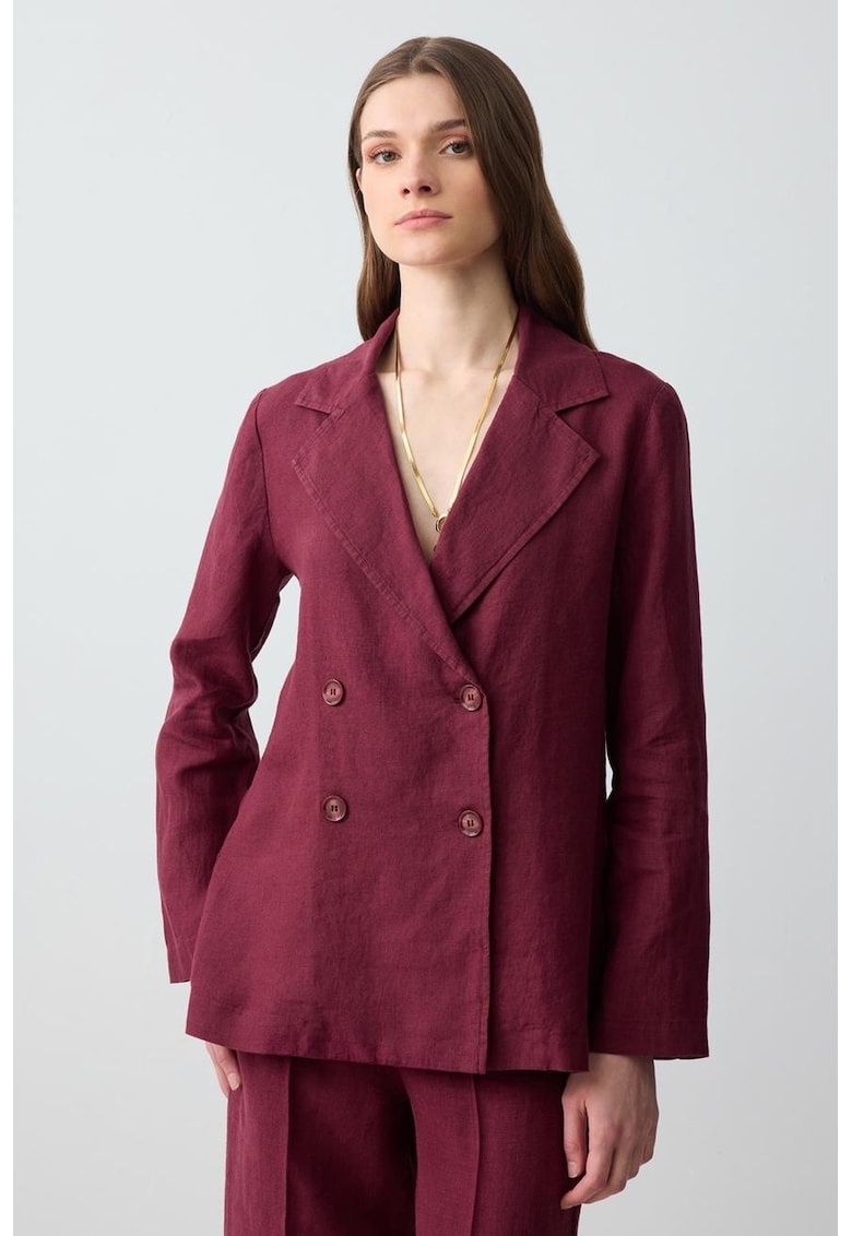 Oferte la Sacou din in cu doua randuri de nasturi - Visiniu