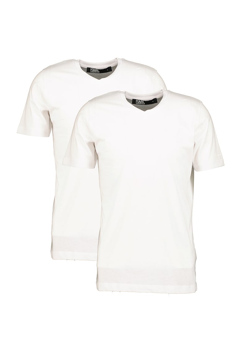 Set de tricouri cu decolteu in V - 2 piese - Alb