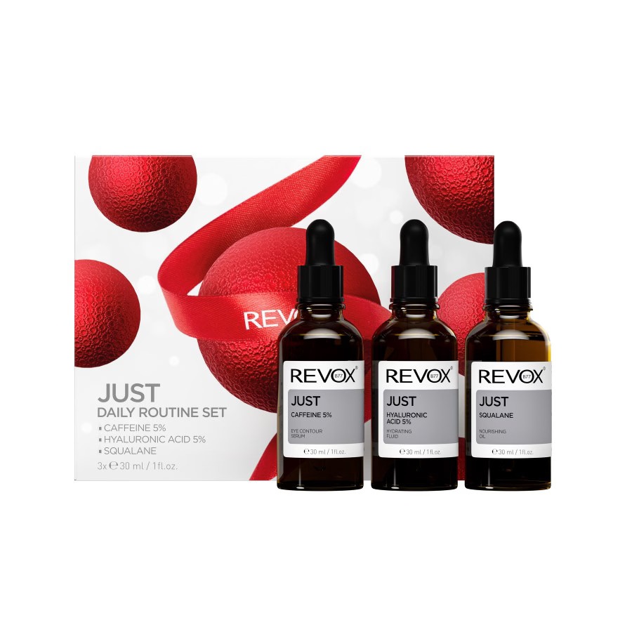 Oferte la Pachet Daily Routine Revox - Just, Caffeine 5%, Eye Serum, 30 ml + Just, Hyaluronic Acid 5%, Fluid, 30 ml + Just, Squalane, Oil, 30 ml