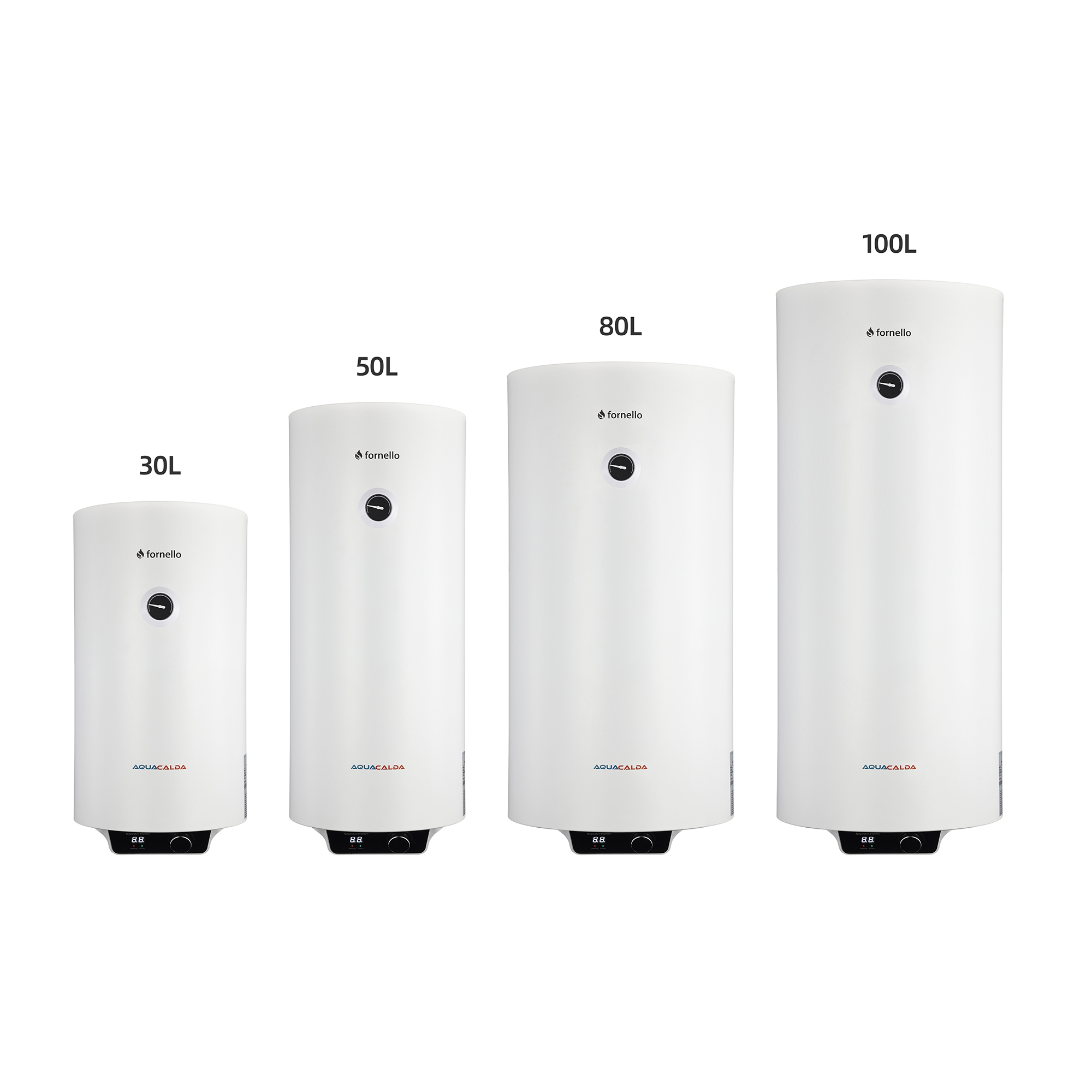 Boiler electric Fornello AQUACALDA Pro 30 Litri 2000 watt reglaj extern al temperaturii poliuretan expandat grad de protecție IPX4 anod de magneziu si afisaj digital
