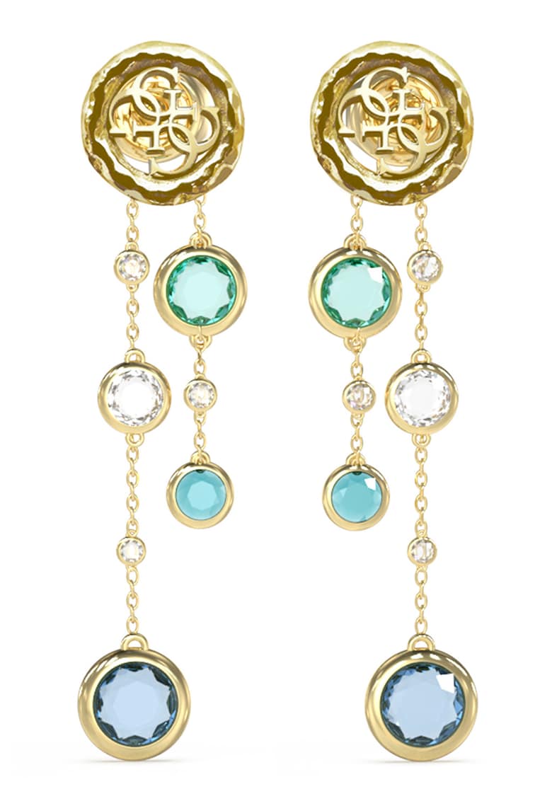Cercei drop din otel inoxidabil cu cristale - Verde/Auriu/Albastru