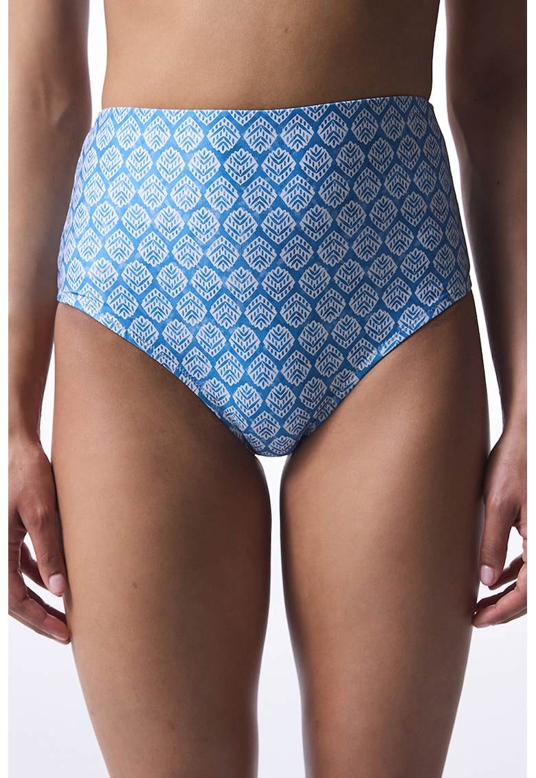 Oferte la Bikini clasic cu model si talie inalta - Albastru royal/Alb optic