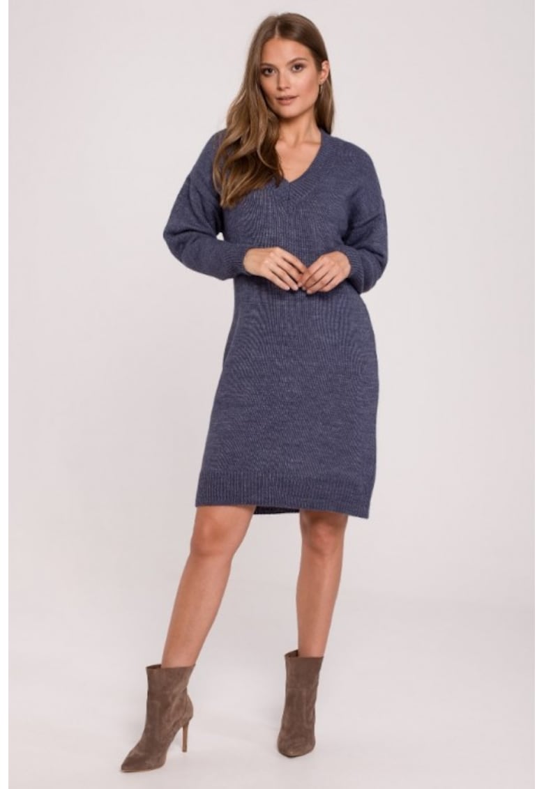 Oferte la Rochie tip pulover cu decolteu in V - - Albastru