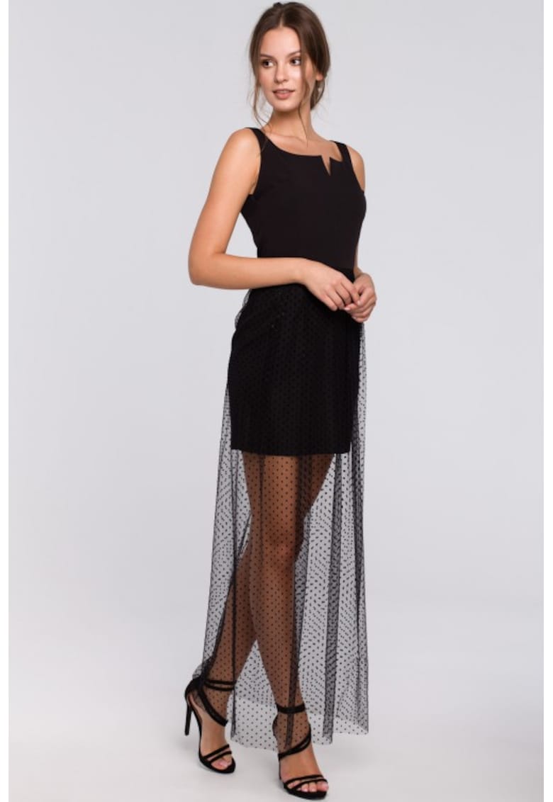 Oferte la Rochie lunga cu tiv cu buline - - Negru