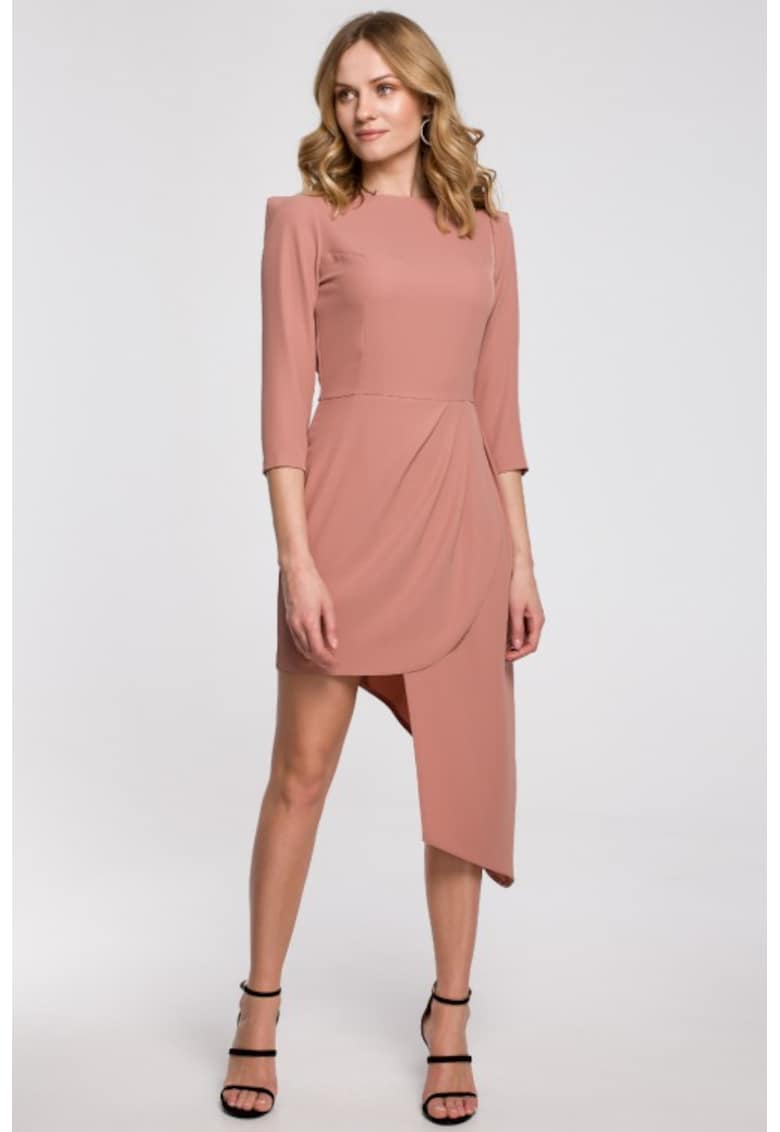 Rochie cu tiv asimetric si pliuri - - Roz