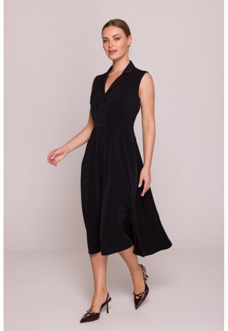 Rochie evazata cu guler - - Negru