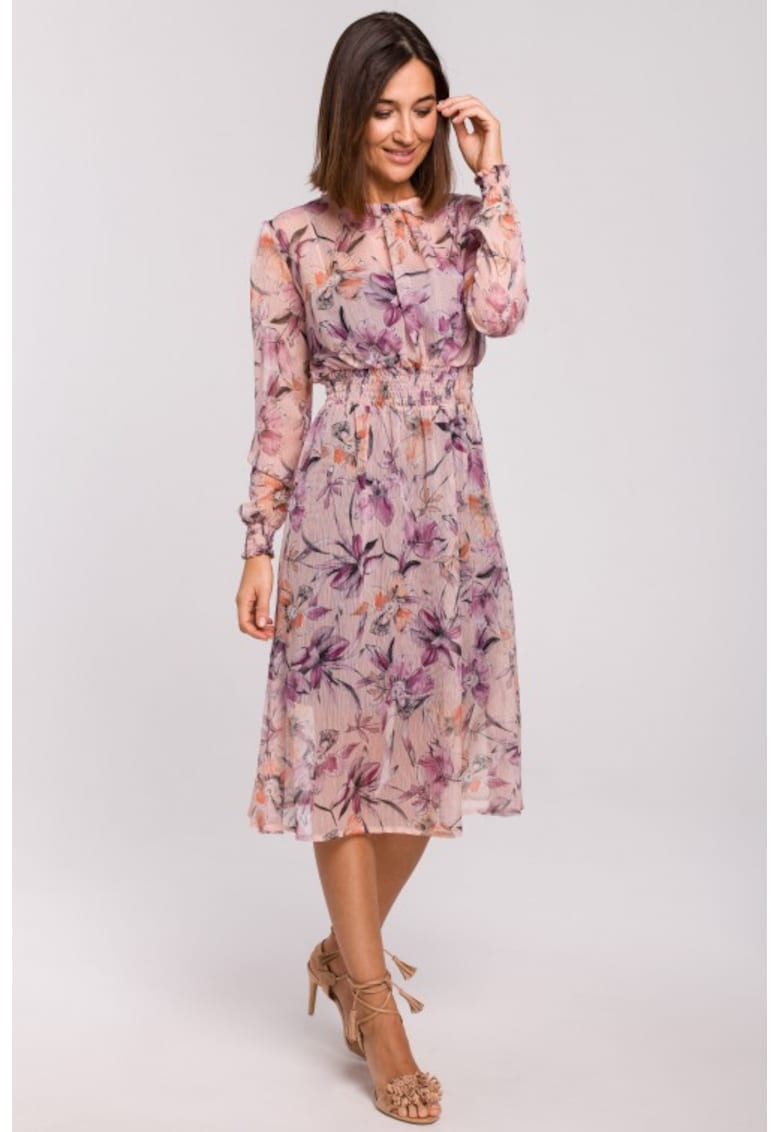 Oferte la Rochie midi din sifon cu maneci lungi - - Violet/Roz