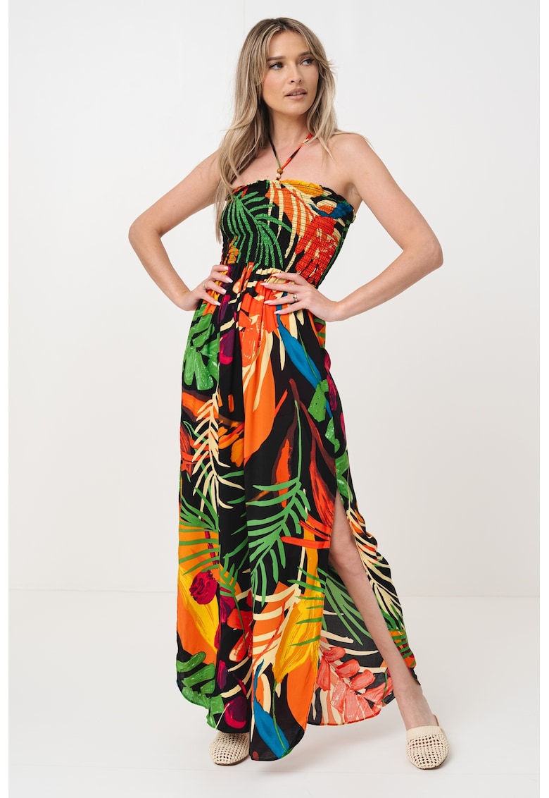 Oferte la Salopeta cu imprimeu tropical - pentru plaja - Verde/Portocaliu/Fucsia