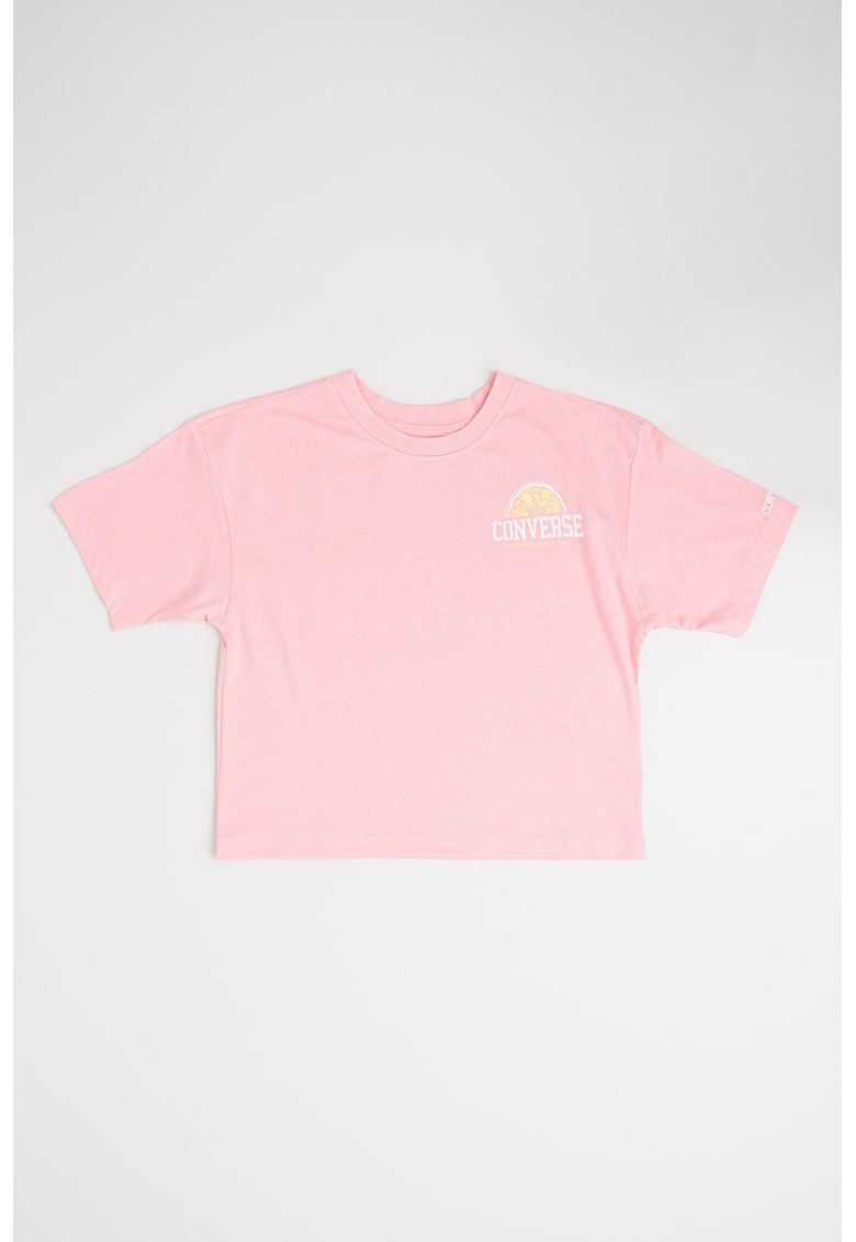 Oferte la Tricou din amestec de bumbac cu logo - Alb/Roz