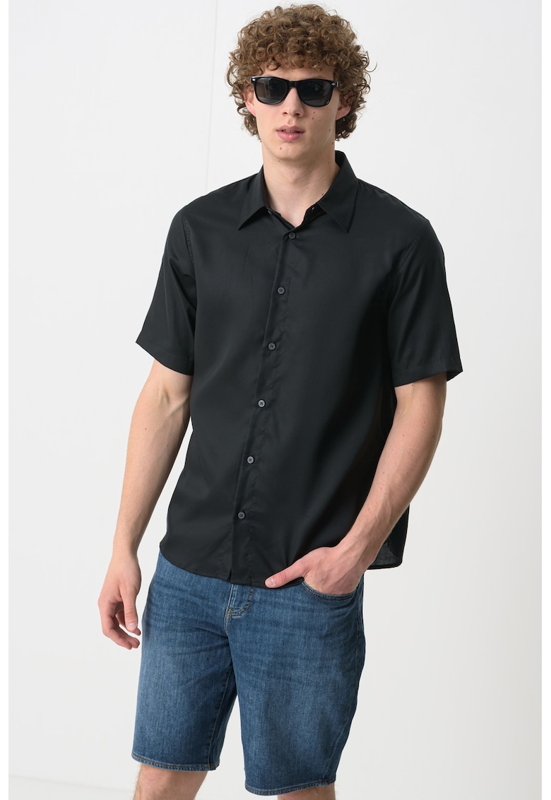 Oferte la Camasa din lyocell cu maneci scurte - Negru