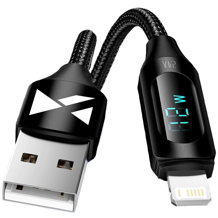 Cablu de date WUALC1, USB/Lightning, LED, 2.4A, 1m, Negru