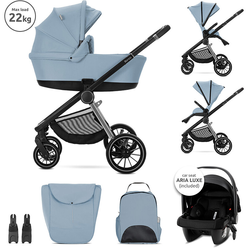 Carucior Set 3 in 1 Bianca Cos Landou Individual Cosulet Auto Aria Luxe Inclus Cadru din Aluminiu pana la 22Kg Pink