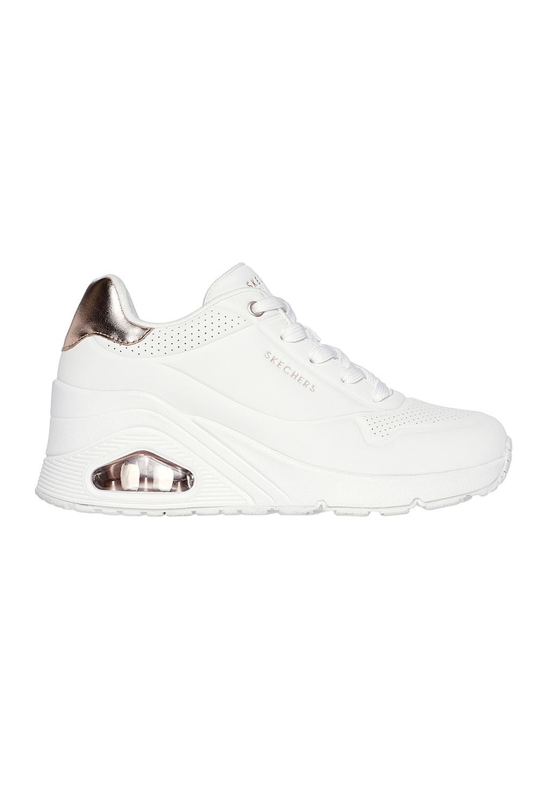 Pantofi sport wedge de piele ecologica - Alb/Auriu