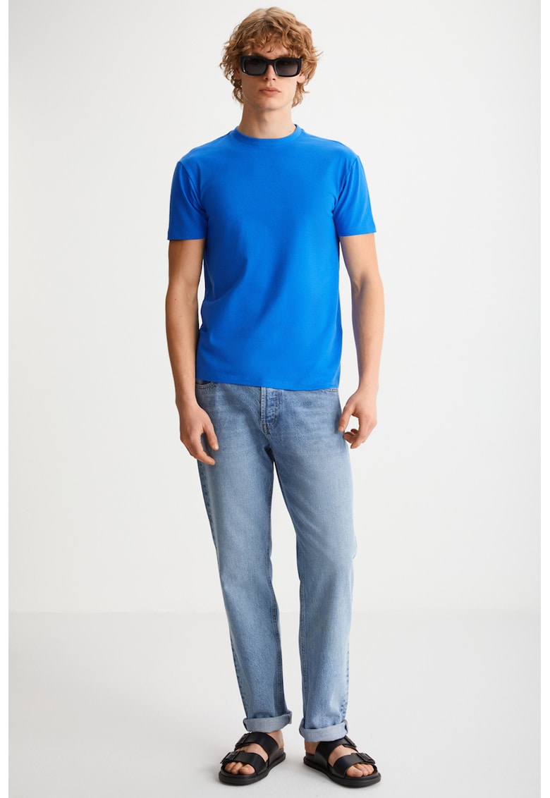 Tricou slim fit din amestec de bumbac cu decolteu la baza gatului Tiago