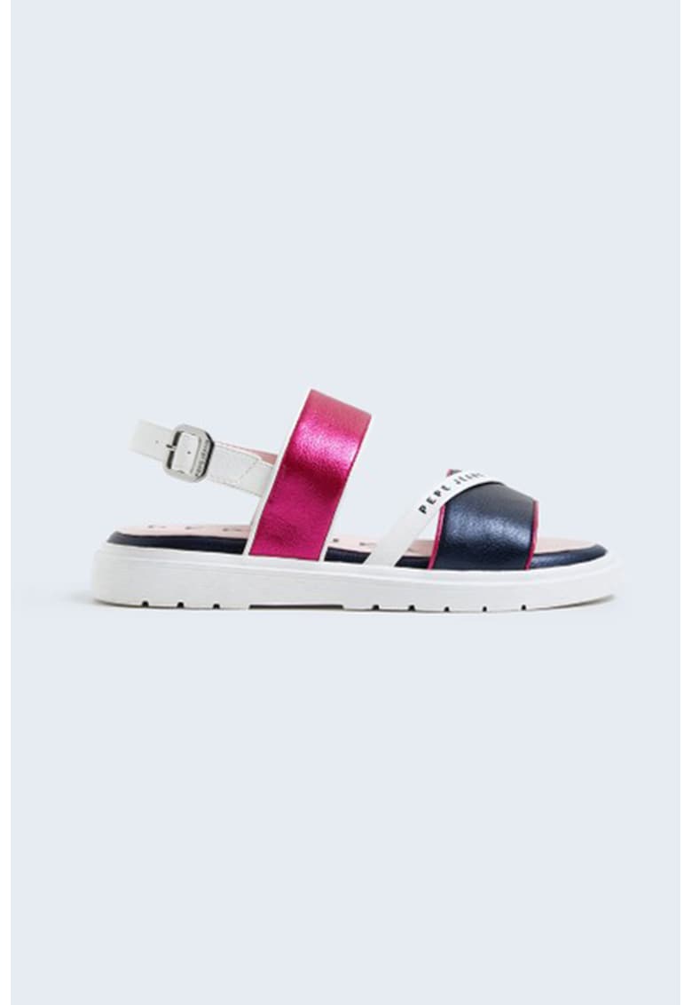 Oferte la Sandale de piele ecologica cu logo - Roz/Albastru