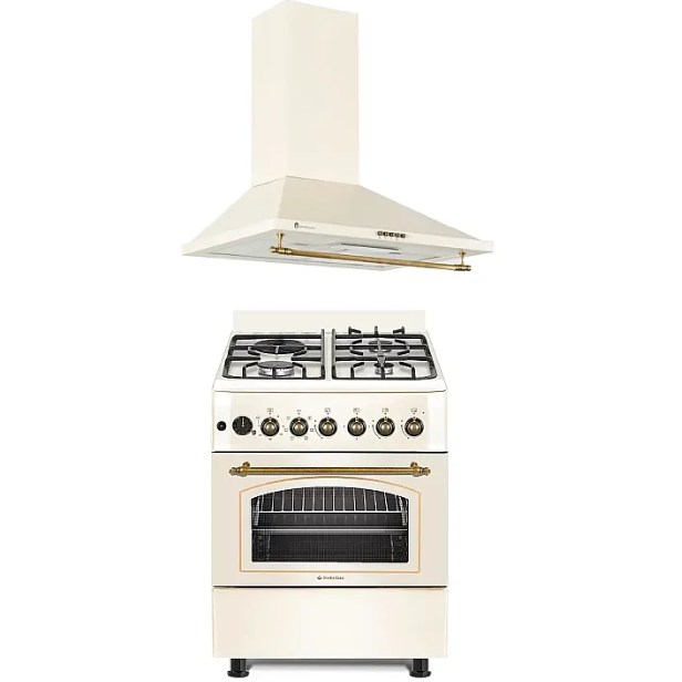 Oferte la Pachet Aragaz 3 Arzatoare Gaz + 1 Ochi Electric+ Hota Decorativa Cream