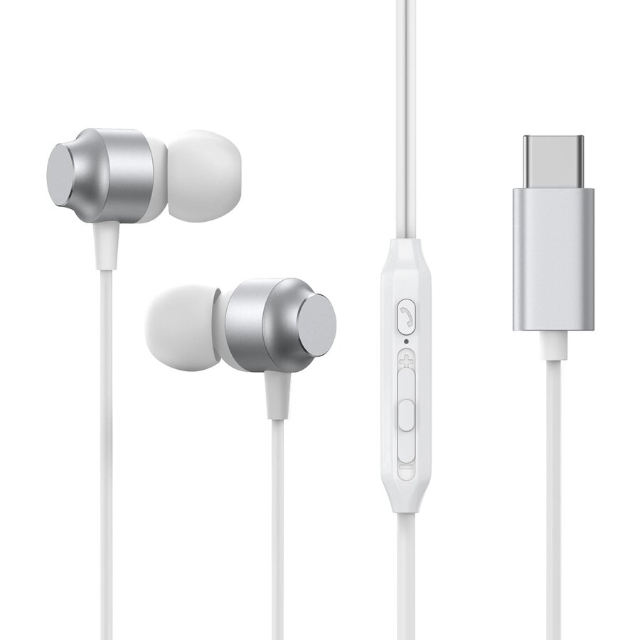 Casti JR-EC06, In-ear, Control pe fir, USB-C, Lungime cablu 1.2m, Argintiu